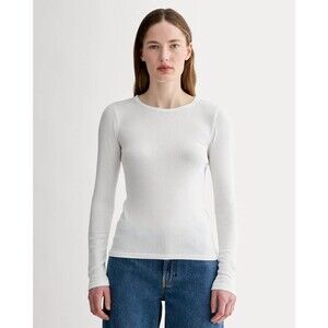 Everlane White Long Sleeve Ribbed Crew Tee